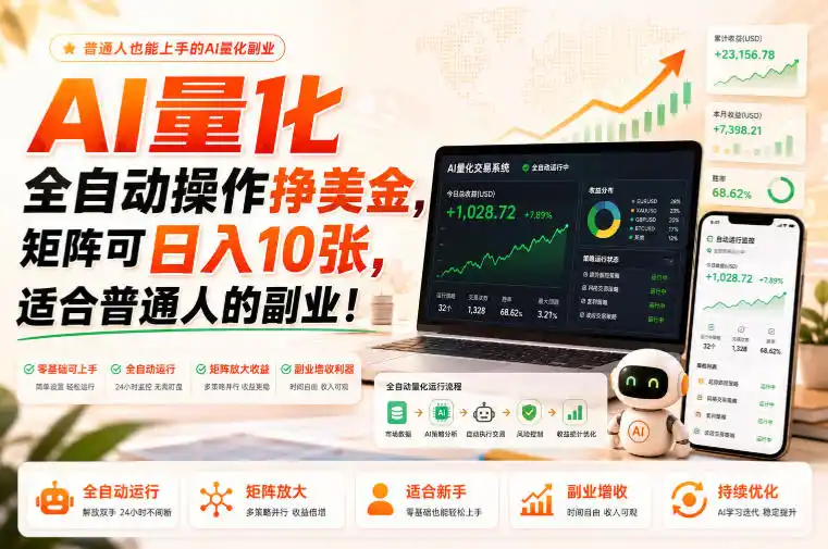 AI量化全自动操作挣美金，矩阵可日入10张，适合普通人的副业！【揭秘】-小行网创