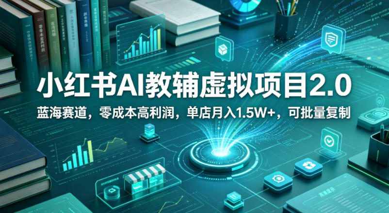 小红书AI教辅虚拟项目2.0，蓝海赛道，零成本高利润，单店月入1.5W+，可批量复制-小行网创