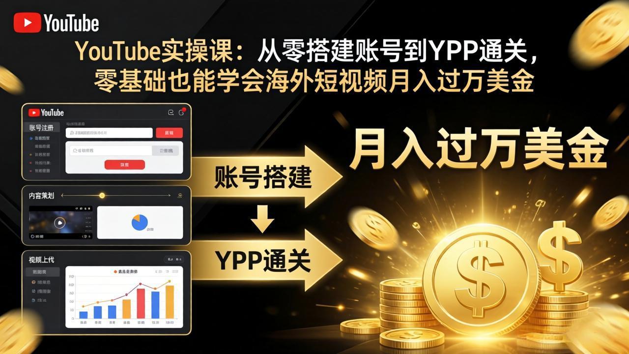 YouTube实操课：从零搭建账号到YPP通关，零基础也能学会海外短视频月入过万美金-小行网创