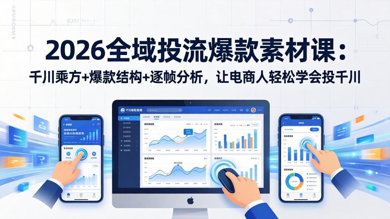 2026全域投流爆款素材课：千川乘方+爆款结构+逐帧分析，让电商人轻松学会投千川-小行网创