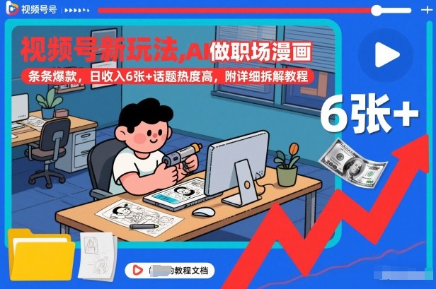视频号新玩法，AI做职场漫画，条条爆款，日收入6张+话题热度高，附详细拆解教程-小行网创