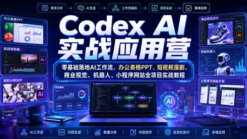 Codex AI实战应用营|零基础落地AI工作流,办公表格PPT、短视频漫剧、商业视觉、机器人、小程序网站全项目实战教程-小行网创