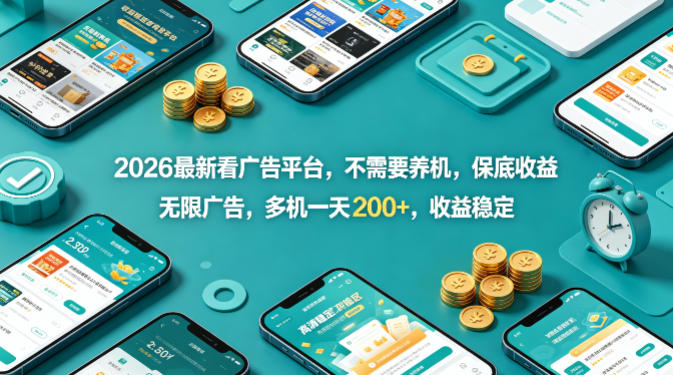 2026最新看广告平台，不需要养机，保底收益，无限广告，多机一天200+，收益稳定【揭秘】-小行网创