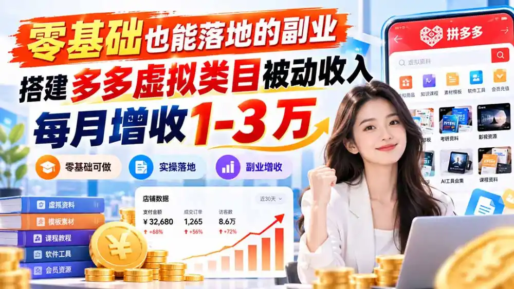 零基础也能落地的副业，搭建多多虚拟类目被动收入，每月增收 1-3 万-小行网创