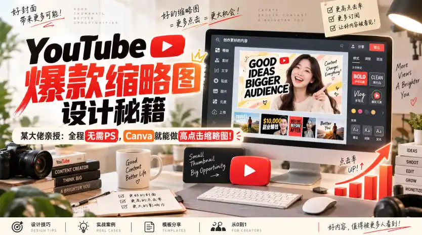 YouTube爆款缩略图设计秘籍,某油管大佬(610万订阅者)亲授,全程无需PS,Canva就能做高点击缩略图!【原创双语字幕】-小行网创