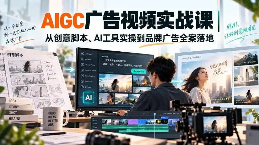 AIGC广告视频实战课｜从创意脚本、AI工具实操到品牌广告全案落地-小行网创