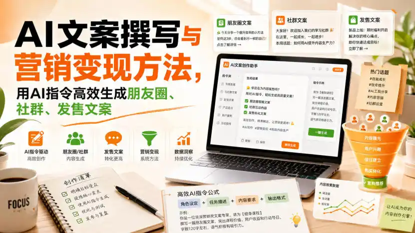 AI文案撰写与营销变现方法,用AI指令高效生成朋友圈、社群、发售文案-小行网创