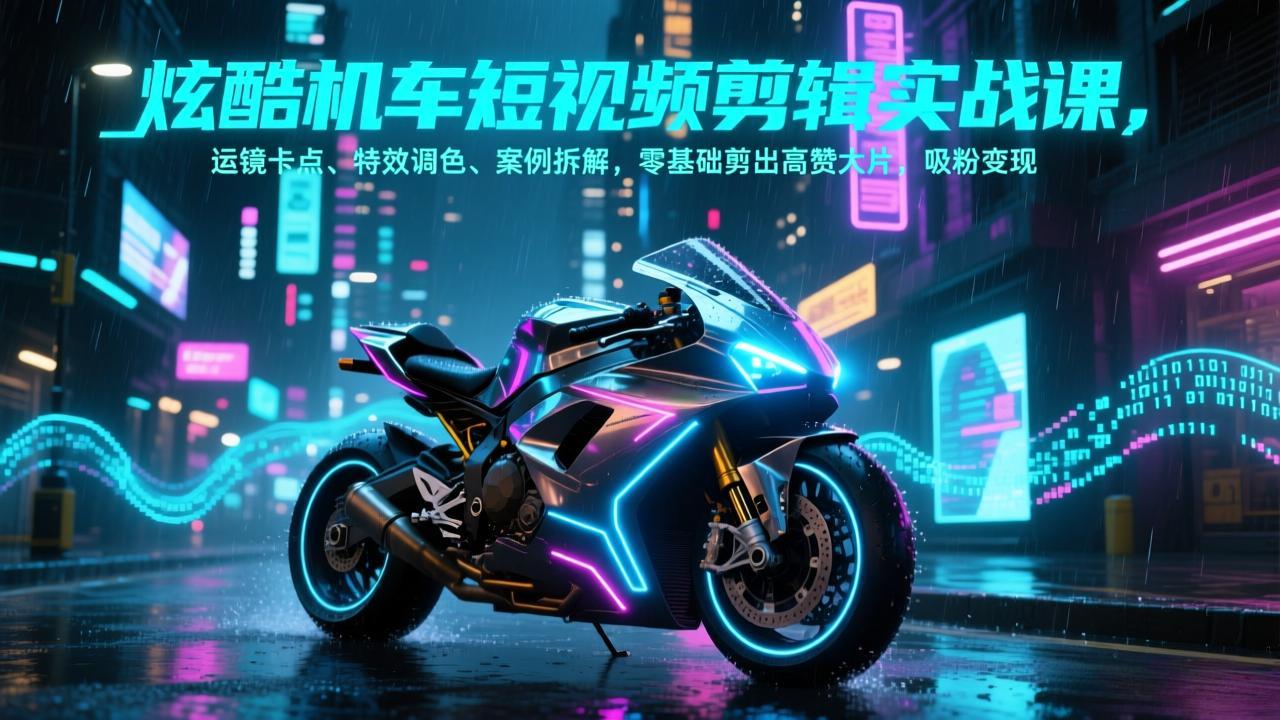 炫酷机车短视频剪辑实战课，运镜卡点、特效调色、案例拆解，零基础剪出高赞大片，吸粉变现-小行网创