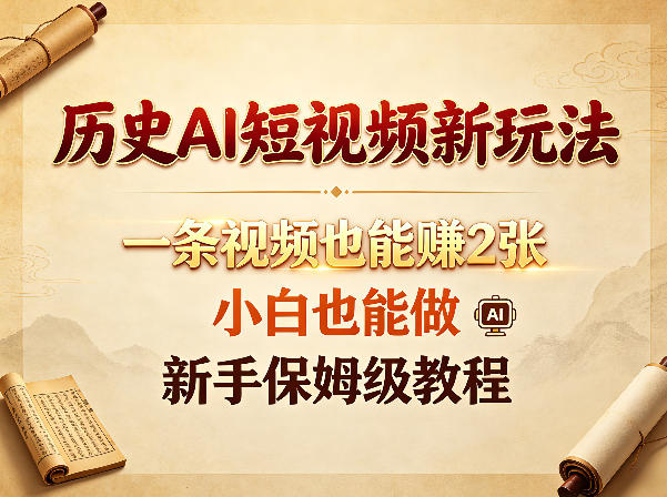 历史AI短视频新玩法，一条视频也能賺2张，小白也能做，新手保姆级教程-小行网创