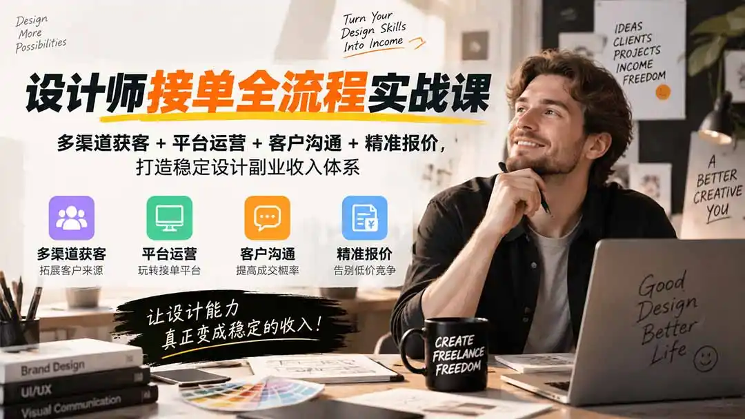 设计师接单全流程实战课-无水印｜多渠道获客+平台运营+客户沟通+精准报价，打造稳定设计副业收入体系-小行网创