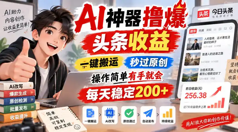 AI神器撸爆头条收益，一键搬运，秒过原创，操作简单有手就会，每天稳定200+【揭秘】-小行网创