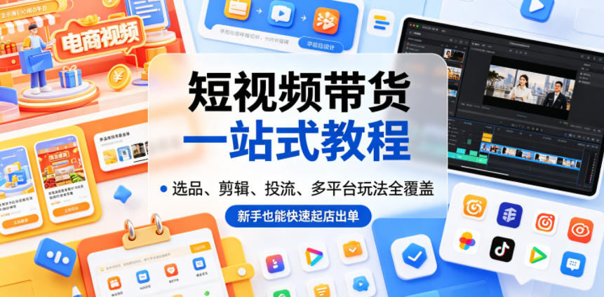 短视频带货一站式教程，选品、剪辑、投流、多平台玩法全覆盖，新手也能快速起店出单-小行网创