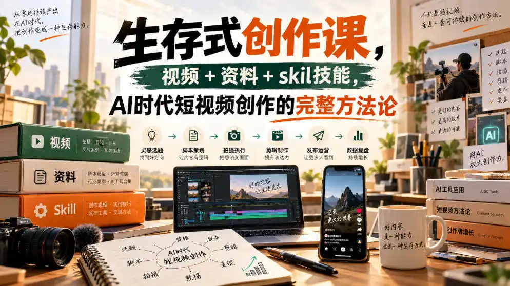 生存式创作课,视频+资料+skil技能,ai时代短视频创作的完整方法论-小行网创