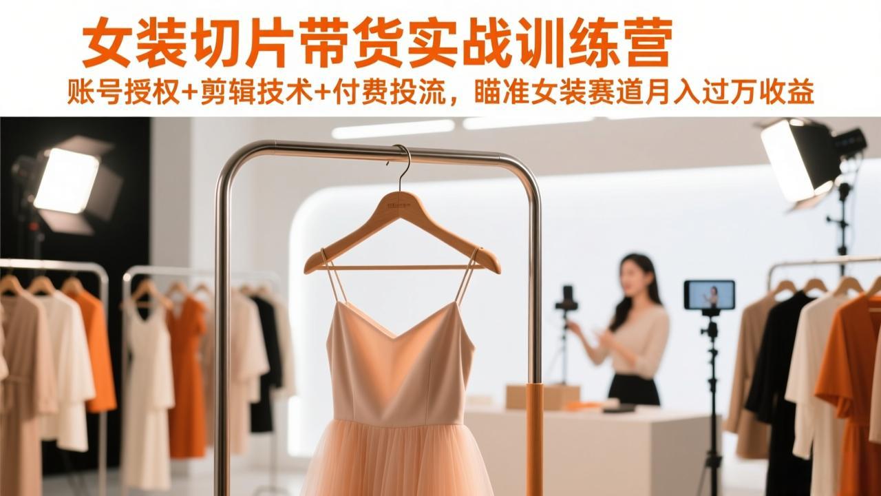 女装切片带货实战训练营，账号授权+剪辑技术+付费投流，瞄准女装赛道月入过万收益-小行网创