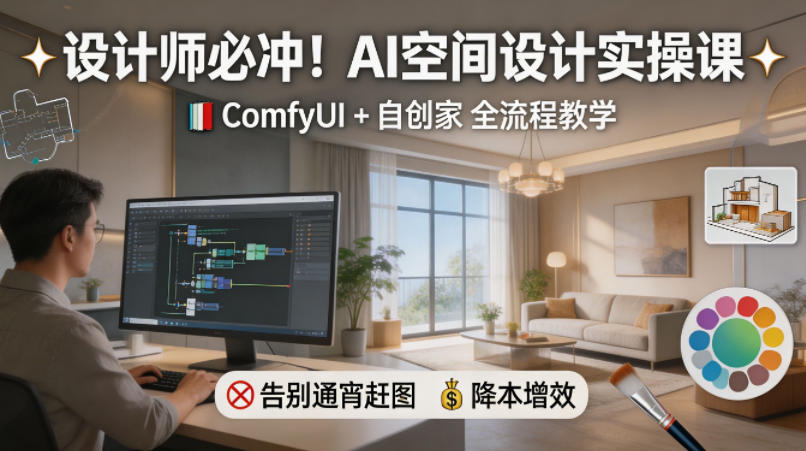 设计师必冲！AI空间设计实操课，ComfyUI+自创家全教学，告别通宵赶图，降本增效-小行网创