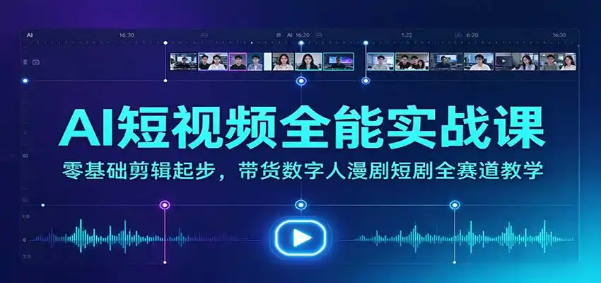 AI短视频全能实战课：零基础剪辑起步，带货数字人漫剧短剧全赛道教学-小行网创