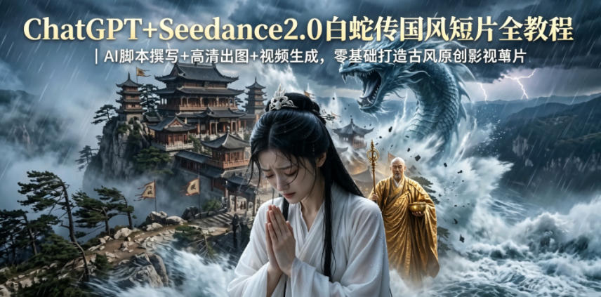 ChatGPT+Seedance2.0白蛇传国风短片全教程|AI脚本撰写+高清出图+视频生成,零基础打造古风原创影视短片-小行网创