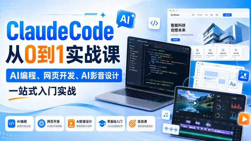 ClaudeCode从0到1实战课,AI编程、网页开发、AI影音设计一站式入门实战-小行网创