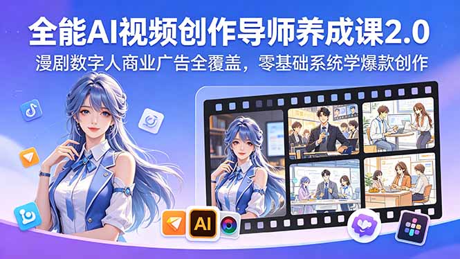 全能AI视频创作导师养成课2.0，漫剧数字人商业广告全覆盖，零基础系统学爆款创作-小行网创