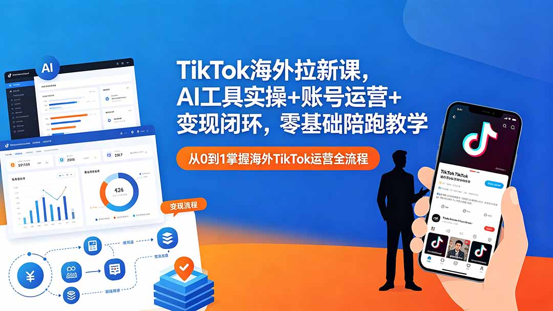 TikTok海外拉新课,AI工具实操+账号运营+变现闭环,零基础陪跑教学-小行网创
