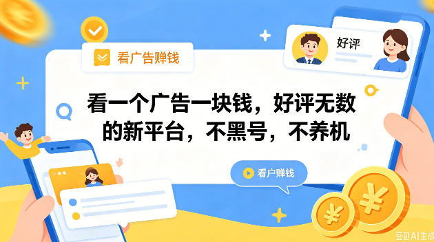 看一个广告一块钱,好评无数的新平台,不黑号,不养机,一撸几十块钱还是不错的【揭秘】-小行网创