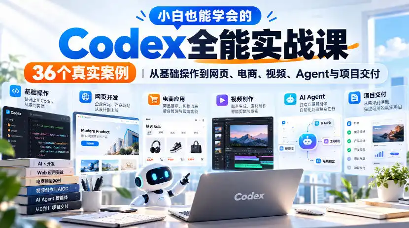小白也能学会的Codex全能实战课|36个真实案例,从基础操作到网页、电商、视频、Agent与项目交付-小行网创