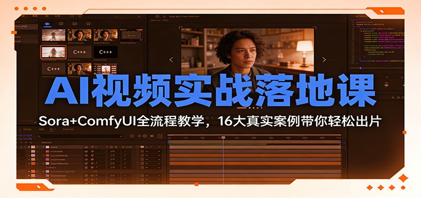 AI视频实战落地课：Sora+ComfyUI全流程教学，16大真实案例带你轻松出片-小行网创