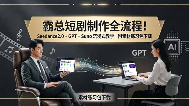 霸总短剧制作全流程！Seedance2.0 + GPT + Suno 沉浸式教学｜附素材练习包下载-小行网创