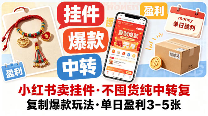 小红书卖挂件，不囤货纯中转复制爆款玩法，单日盈利3-5张-小行网创