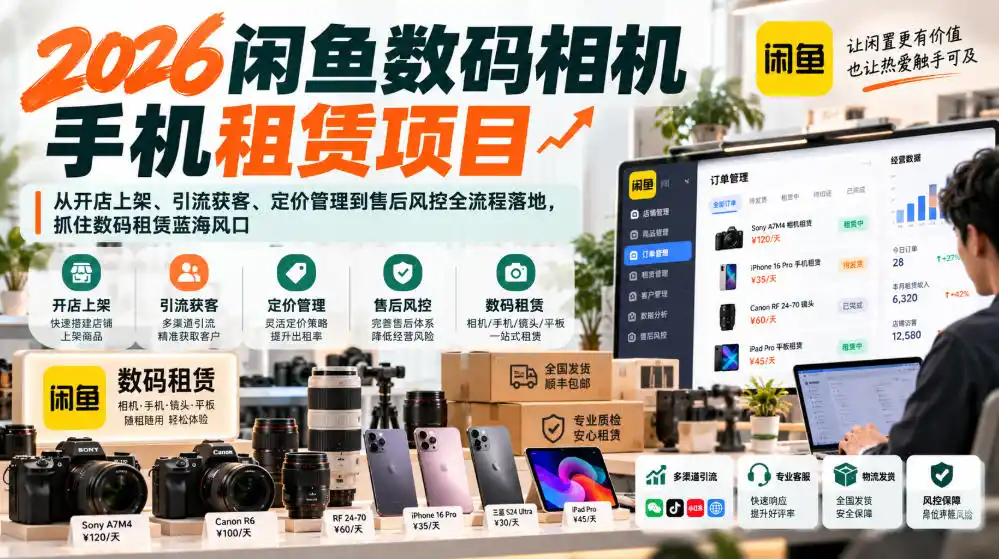 2026闲鱼数码相机手机租赁项目，从开店上架、引流获客、定价管理到售后风控全流程落地，抓住数码租赁蓝海风口-小行网创