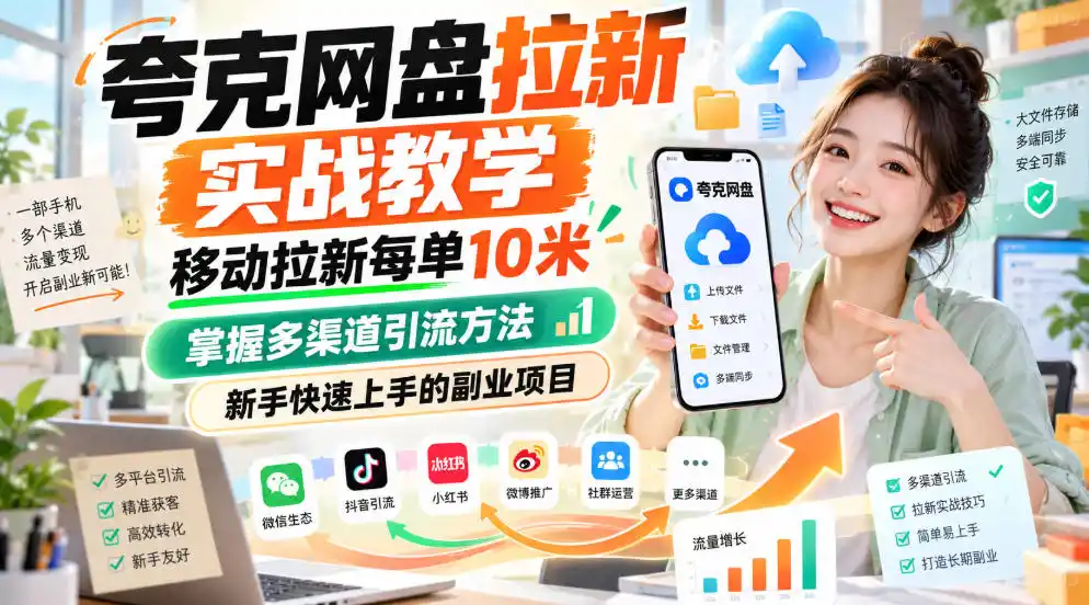 夸克网盘拉新实战教学，移动拉新每单10米，掌握多渠道引流方法，新手快速上手的副业项目(更新1017)-小行网创