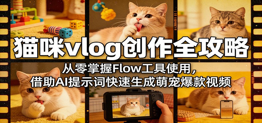 猫咪vlog创作全攻略：从零掌握Flow工具使用，借助AI提示词快速生成萌宠爆款视频-小行网创