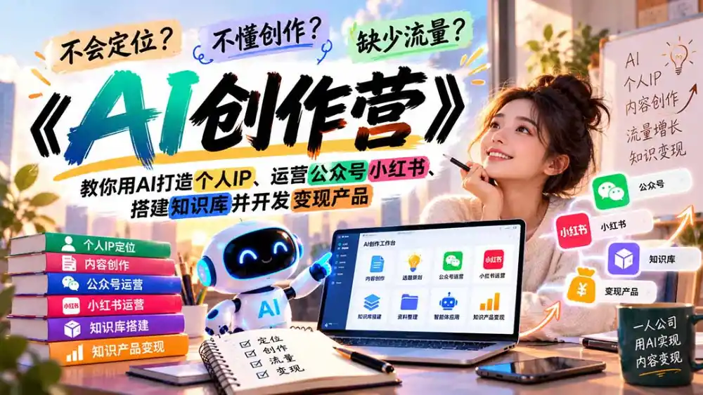 不会定位、不懂创作、缺少流量？《AI创作营》教你用AI打造个人IP、运营公众号小红书、搭建知识库并开发变现产品-小行网创