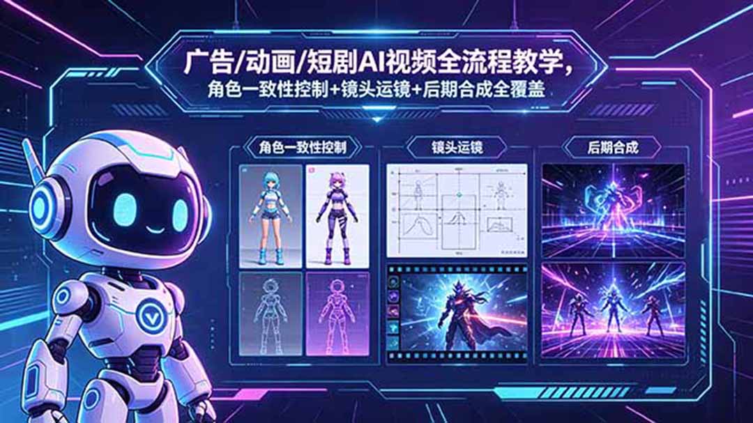 广告/动画/短剧AI视频全流程教学,角色一致性控制+镜头运镜+后期合成全覆盖-小行网创