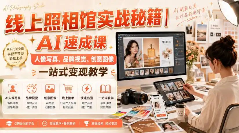 线上照相馆实战秘籍|AI速成课,人像写真、品牌视觉、创意图像一站式变现教学-小行网创