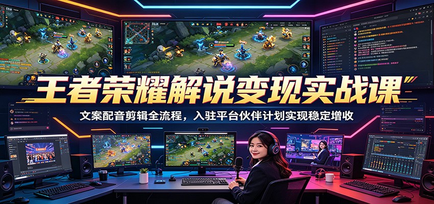 王者荣耀解说变现实战课:文案配音剪辑全流程,入驻平台伙伴计划实现稳定增收-小行网创
