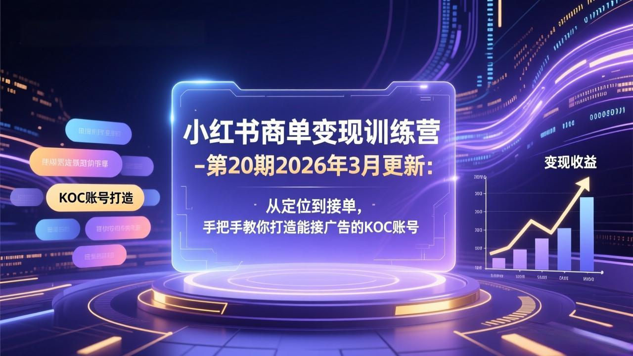 小红书商单变现训练营-第20期26年3月更新:从定位到接单,手把手教你打造能接广告的KOC账号-小行网创
