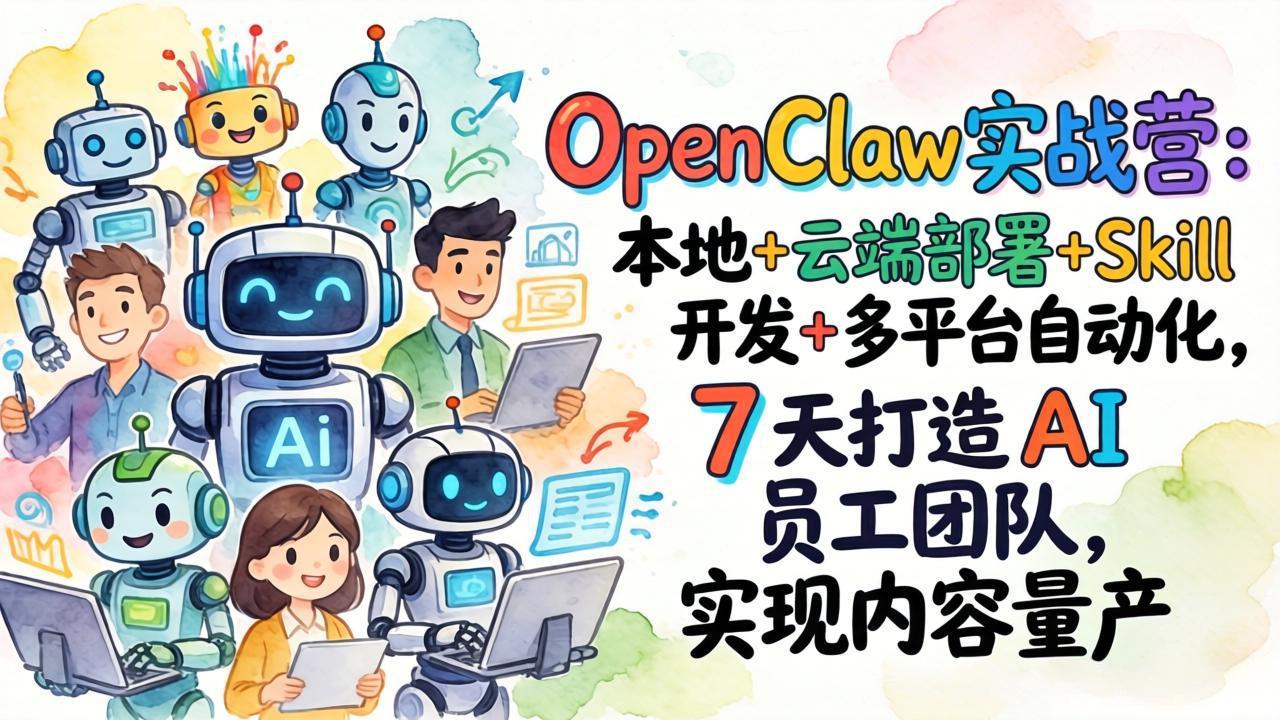 OpenClaw实战营：本地+云端部署+Skill开发+多平台自动化，7 天打造 AI 员工团队，实现内容量产-小行网创