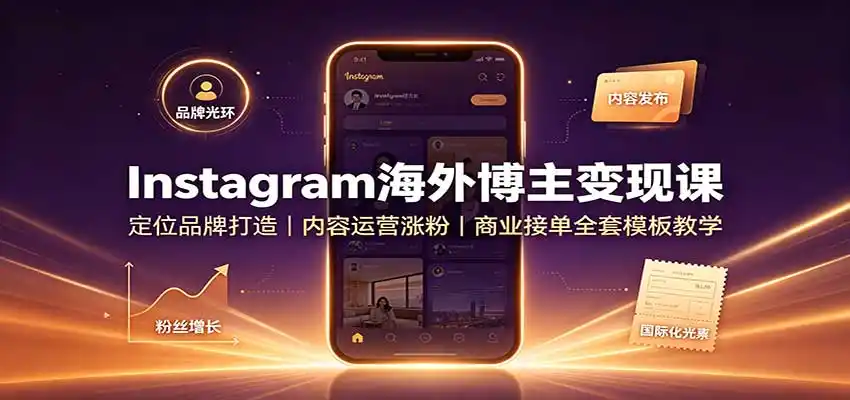 Instagram海外博主变现课：定位品牌打造，内容运营涨粉，商业接单全套模板教学-小行网创