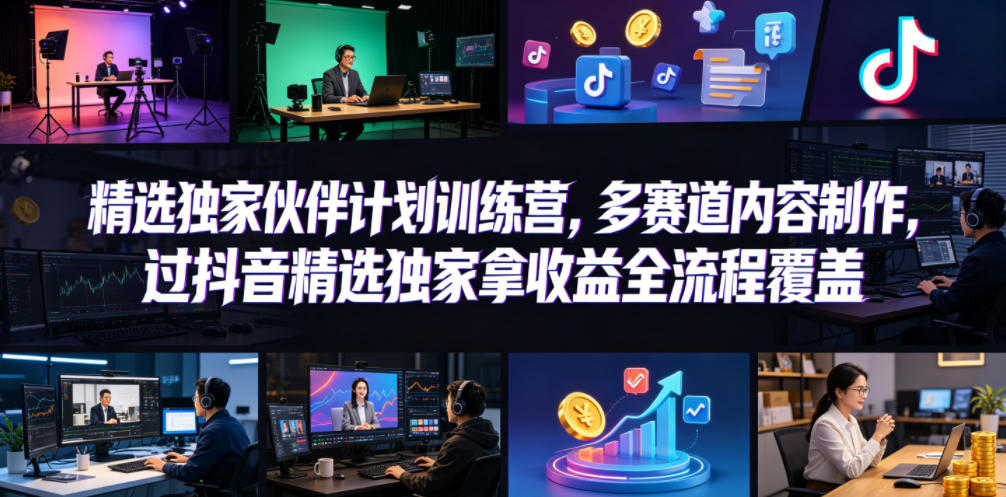 小豁食堂精选独家伙伴计划训练营，多赛道内容制作，过抖音精选独家拿收益全流程覆盖-小行网创