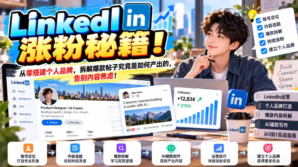 LinkedIn涨粉秘籍！从零搭建个人品牌，拆解爆款帖子究竟是如何产出的，告别内容焦虑！【原创双语字幕】-小行网创