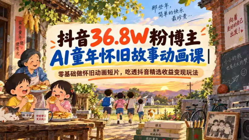 抖音36.8W粉博主AI童年怀旧故事动画课｜零基础做怀旧动画短片，吃透抖音精选收益变现玩法-小行网创