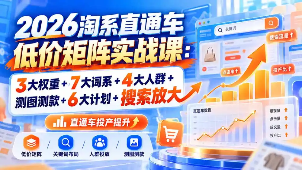 2026淘系直通车低价矩阵实战课：3大权重+7大词系+4大人群+测图测款+6大计划+搜索放大-小行网创