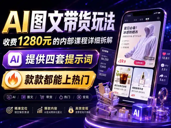 AI图文带货内部玩法，1280内部课程对外系统拆解，看完直接上手变现！-小行网创
