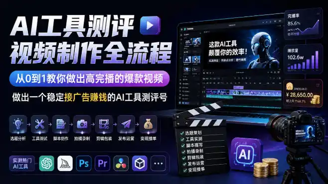 AI工具测评视频制作全流程,从0到1教你做出高完播的爆款视频,做出一个稳定接广告賺钱的AI工具测评号-小行网创