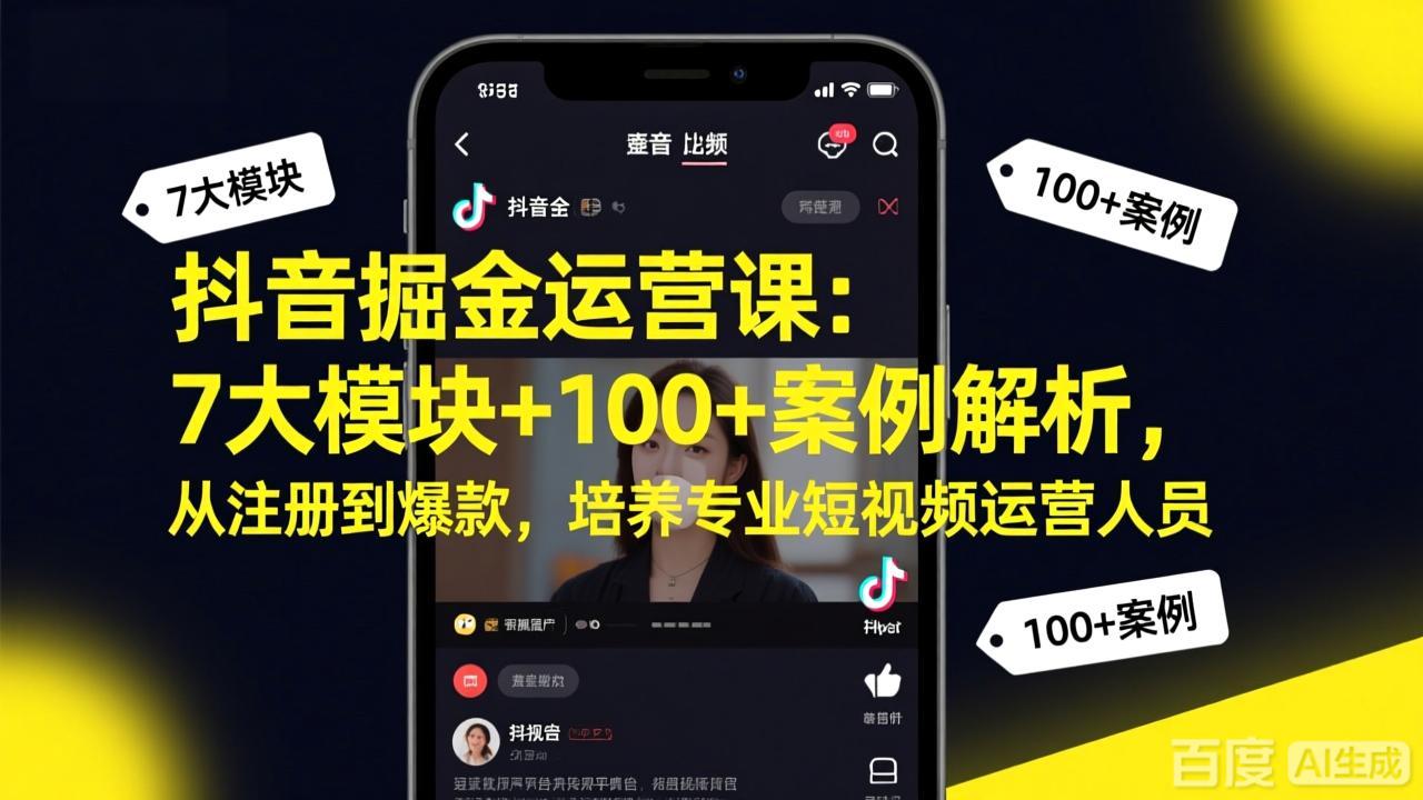抖音掘金运营课：7大模块+100+案例解析，从注册到爆款，培养专业短视频运营人员-小行网创