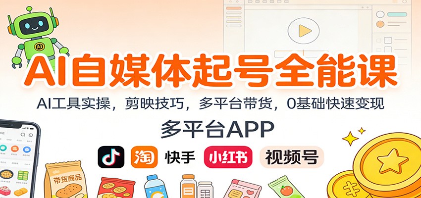 AI自媒体起号全能课：AI工具实操，剪映技巧，多平台带货，0基础快速变现-小行网创
