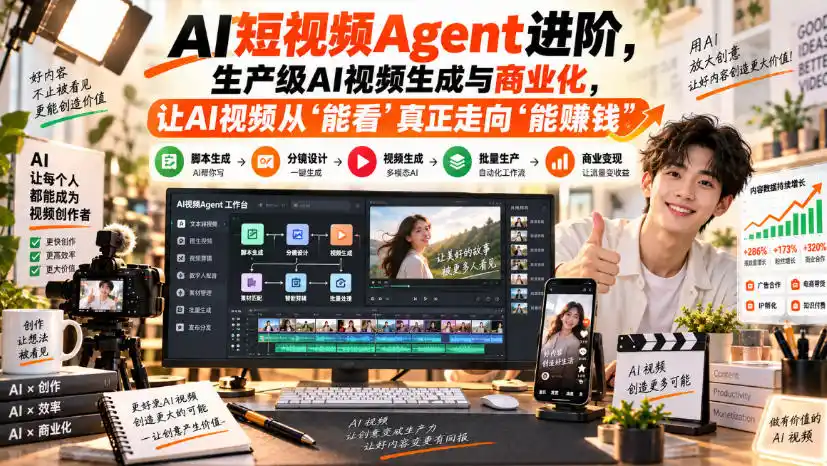 AI短视频Agent进阶,生产级AI视频生成与商业化,让AI视频从”能看”真正走向”能賺钱”-小行网创