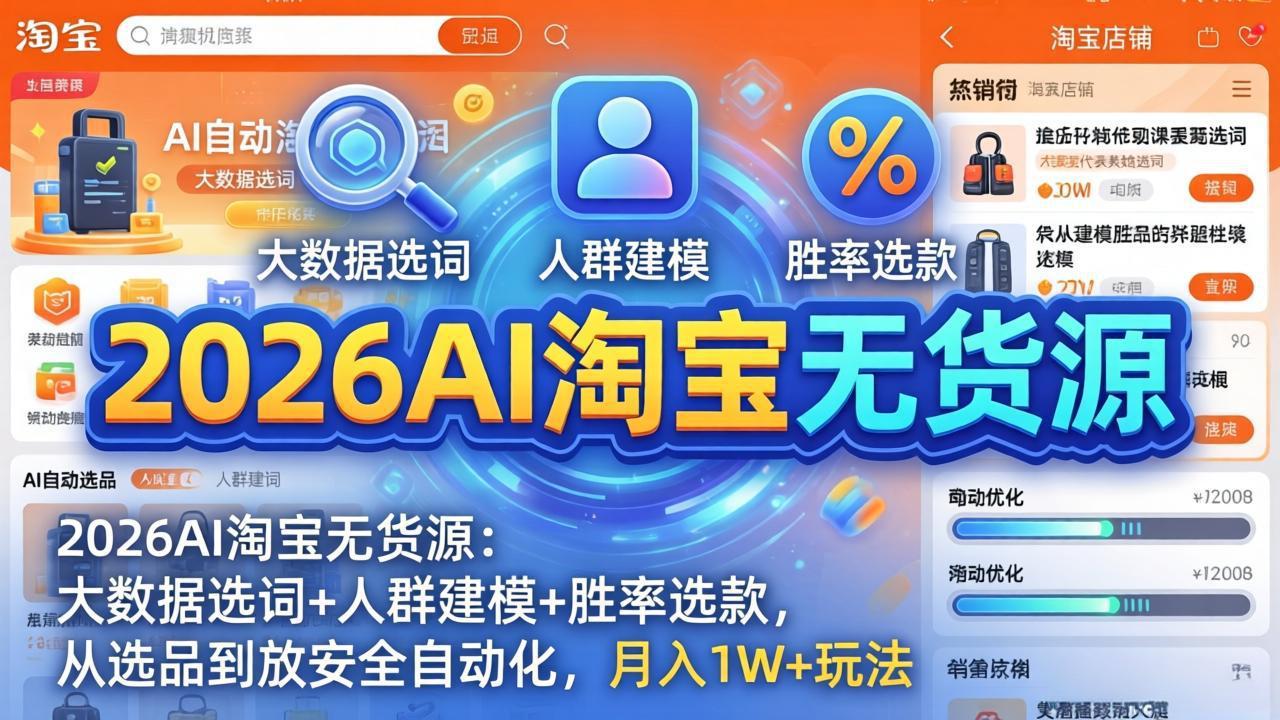 2026AI淘宝无货源:大数据选词+人群建模+胜率选款,从选品到放大全自动化,月入1W+玩法-小行网创