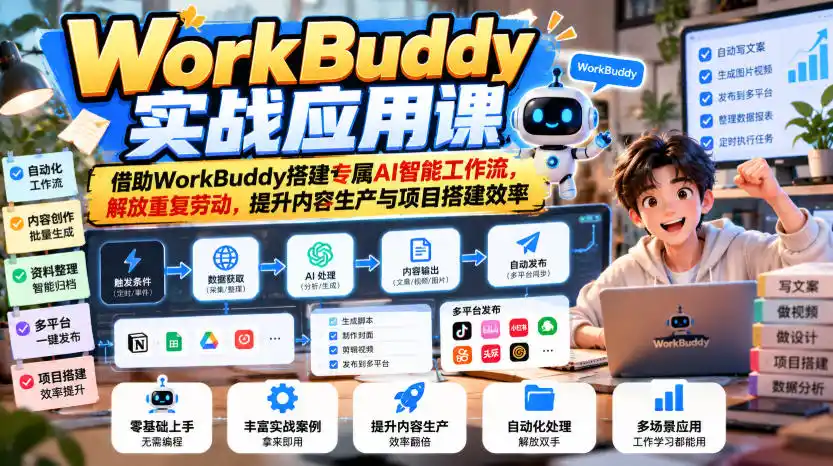 WorkBuddy实战应用课,借助WorkBuddy搭建专属AI智能工作流,解放重复劳动,提升内容生产与项目搭建效率-小行网创